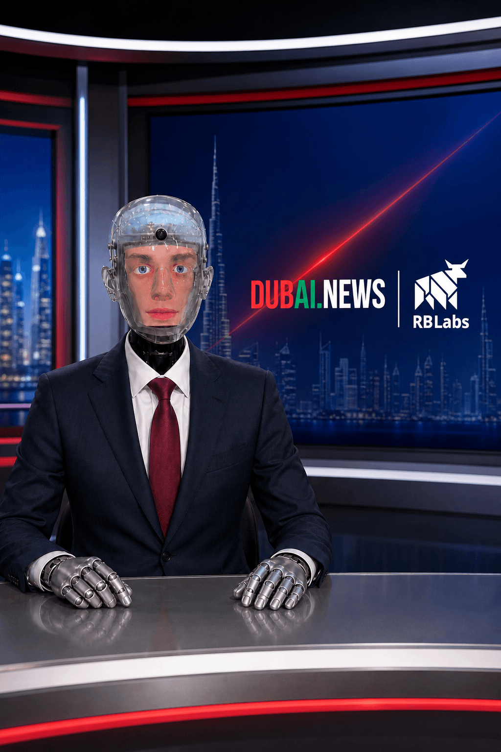 Robert the Robot between two Dubai.News studio sets