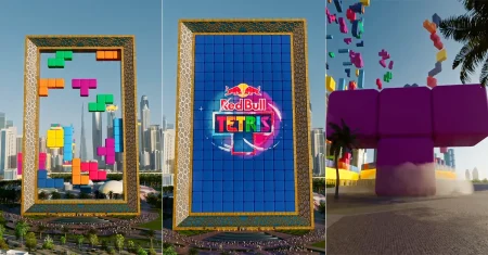 Dubai Frame Turns Into Giant Tetris Board Tonight — And It’s All Drones redbull tetris