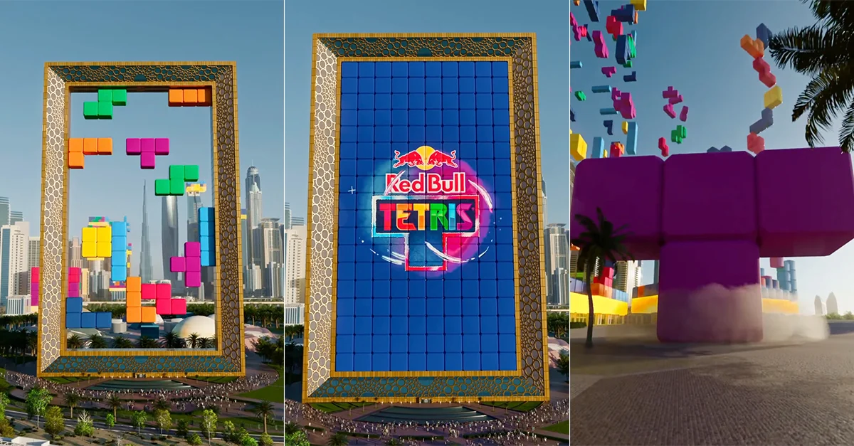 Dubai Frame Turns Into Giant Tetris Board Tonight — And It’s All Drones redbull tetris