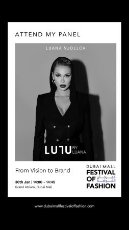 Luana Vjollca speaking at Dubai Mall Festival of Fashion panel From Vision to Brand