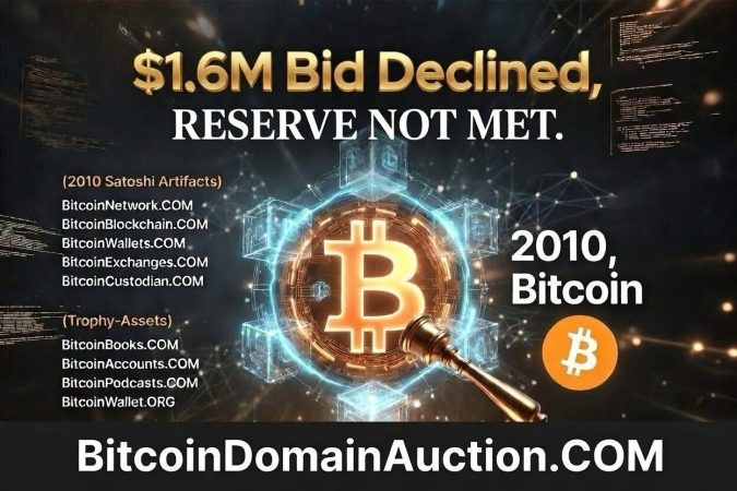 Crypto: Reserve Not Met! $1.6 Million Bidding Falls Short of Reserve in Historic 2010 Bitcoin Domain Assets Auction at Lloyds